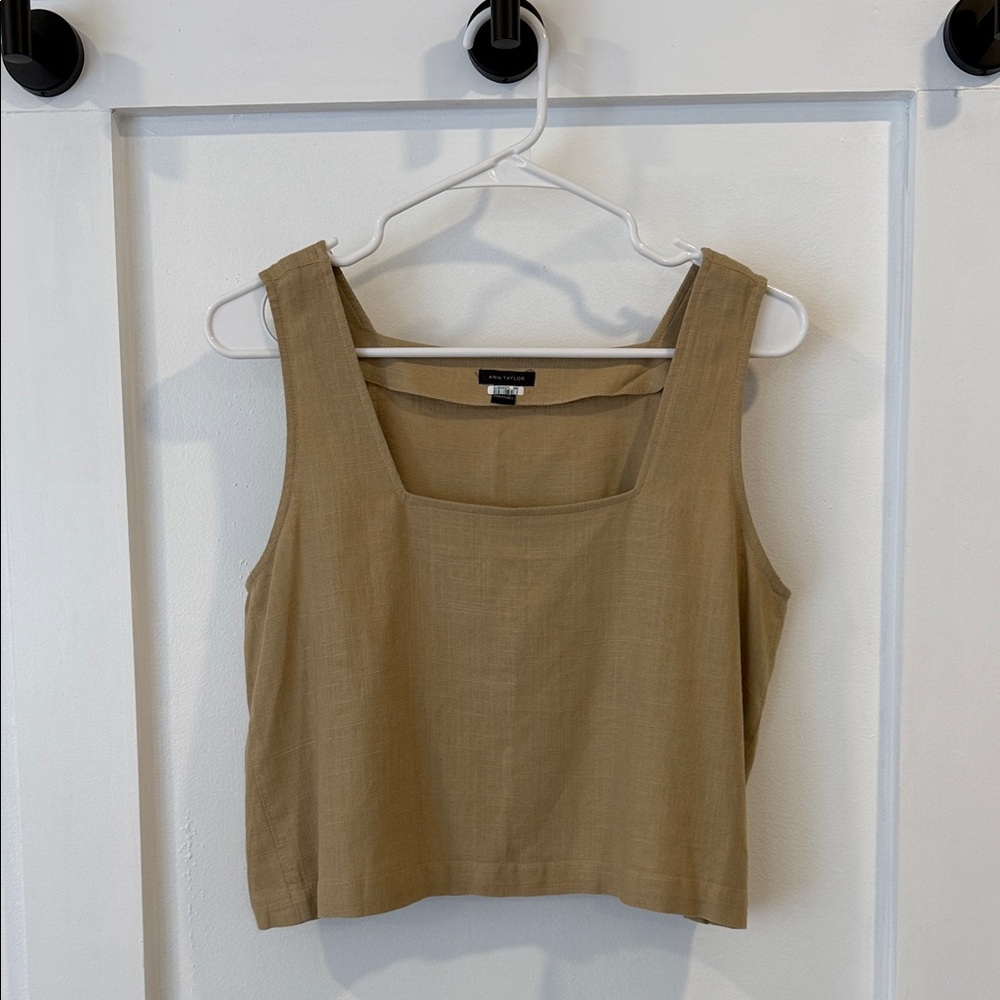 ANN TAYLOR Cropped Square-Neck Tank Top — Khaki Tan
